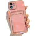 thumbnail image 1 of Compatible with iPhone Case,Electro Plated Bumper Credit Card Slot Holder Wallet Camera Lens Protection Soft Shockproof Cover Phone Case (Pink,iPhone 14), 1 of 8