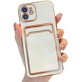 thumbnail image 1 of Compatible with iPhone Case,Electro Plated Bumper Credit Card Slot Holder Wallet Camera Lens Protection Soft Shockproof Cover Phone Case (White,iPhone 14 Plus), 1 of 7