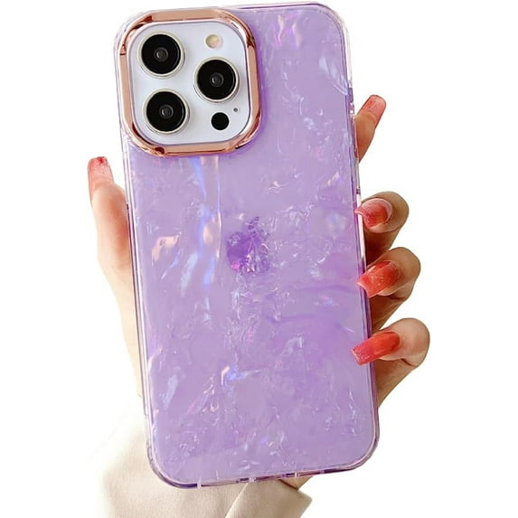 Compatible with iPhone Case,Electro Plated Camera Glitter Pearly Shell Pattern Full Body Protection Soft Shockproof Cover Phone Case (Purple,iPhone 14 Pro Max)