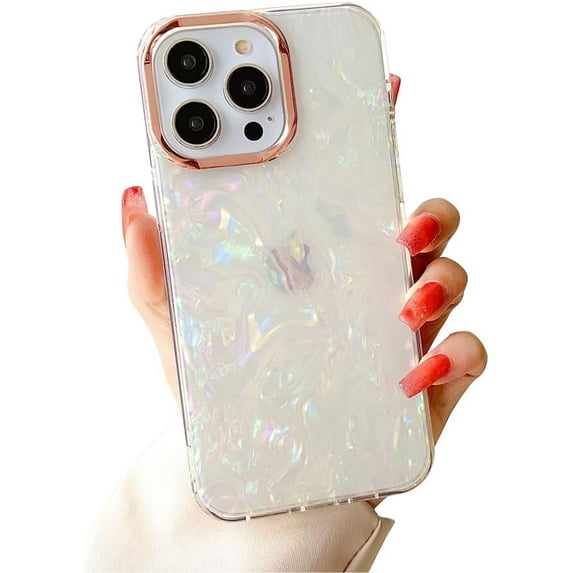Compatible with iPhone Case,Electro Plated Camera Glitter Pearly Shell Pattern Full Body Protection Soft Shockproof Cover Phone Case (White,iPhone 12 Pro)
