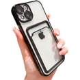 thumbnail image 1 of Compatible with iPhone Case,Electro Plated Credit Card Slot Holder Wallet Clear [Camera Lens Protection] Soft Shockproof Cover Phone Case (Black,iPhone 11 Pro Max), 1 of 6