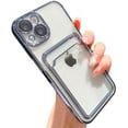 thumbnail image 1 of Compatible with iPhone Case,Electro Plated Credit Card Slot Holder Wallet Clear [Camera Lens Protection] Soft Shockproof Cover Phone Case (Blue,iPhone 11 Pro Max), 1 of 7