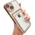 thumbnail image 1 of Compatible with iPhone Case,Electro Plated Credit Card Slot Holder Wallet Clear [Camera Lens Protection] Soft Shockproof Cover Phone Case (Gold,iPhone 12 Pro), 1 of 7
