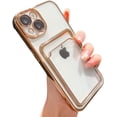 thumbnail image 1 of Compatible with iPhone Case,Electro Plated Credit Card Slot Holder Wallet Clear [Camera Lens Protection] Soft Shockproof Cover Phone Case (Gold,iPhone 15 Plus), 1 of 7
