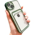 thumbnail image 1 of Compatible with iPhone Case,Electro Plated Credit Card Slot Holder Wallet Clear [Camera Lens Protection] Soft Shockproof Cover Phone Case (Green,iPhone 13), 1 of 7