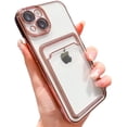 thumbnail image 1 of Compatible with iPhone Case,Electro Plated Credit Card Slot Holder Wallet Clear [Camera Lens Protection] Soft Shockproof Cover Phone Case (Pink,iPhone 15 Pro Max), 1 of 7