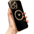 thumbnail image 1 of Compatible with iPhone Case,Electro Plated Heart Pattern View Window Corner Camera Lens Bumper Protection Soft Shockproof Cover Phone Case (Black,iPhone 11), 1 of 8