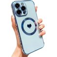 thumbnail image 1 of Compatible with iPhone Case,Electro Plated Heart Pattern View Window Corner Camera Lens Bumper Protection Soft Shockproof Cover Phone Case (Blue,iPhone 14 Pro Max), 1 of 8
