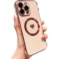 thumbnail image 1 of Compatible with iPhone Case,Electro Plated Heart Pattern View Window Corner Camera Lens Bumper Protection Soft Shockproof Cover Phone Case (Pink,iPhone 14 Pro), 1 of 8