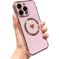 thumbnail image 1 of Compatible with iPhone Case,Electro Plated Heart Pattern View Window Corner Camera Lens Bumper Protection Soft Shockproof Cover Phone Case (Purple,iPhone 12 Pro), 1 of 7
