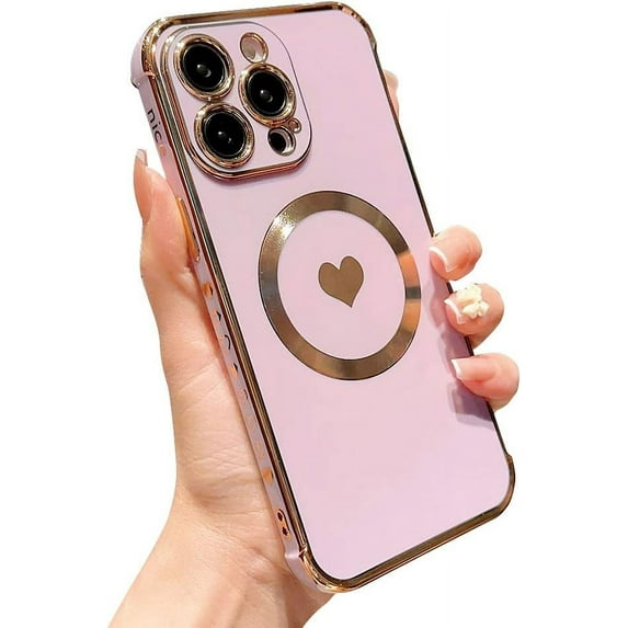 Compatible with iPhone Case,Electro Plated Heart Pattern View Window Corner Camera Lens Bumper Protection Soft Shockproof Cover Phone Case (Purple,iPhone 12 Pro)