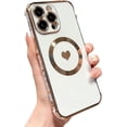 thumbnail image 1 of Compatible with iPhone Case,Electro Plated Heart Pattern View Window Corner Camera Lens Bumper Protection Soft Shockproof Cover Phone Case (White,iPhone 14), 1 of 8