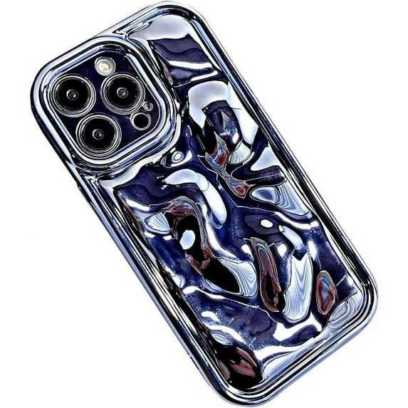 Compatible with iPhone Case,Electro Plated Water Ripple Curly Wave Shape Pattern Camera Lens Protection Soft Shockproof Cover Phone Case (Blue,iPhone 13 Pro Max)