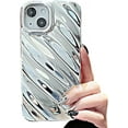 thumbnail image 1 of Compatible with iPhone Case,Electro Plated Water Ripple Curly Wave Shape Pattern Camera Lens Protection Soft Shockproof Cover Phone Case (Silver,iPhone 14), 1 of 7