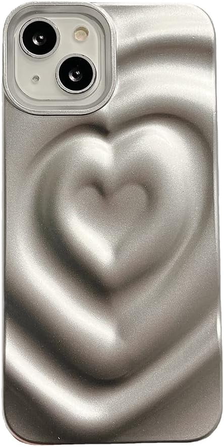 Compatible with iPhone Case,Electroplate 3D Heart Water Ripple Curly ...
