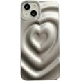 thumbnail image 1 of Compatible with iPhone Case,Electroplate 3D Heart Water Ripple Curly Wave Pattern Silicone Bumper Protection Soft Shockproof Cover Phone Case (Silver-Matte,iPhone 14), 1 of 7