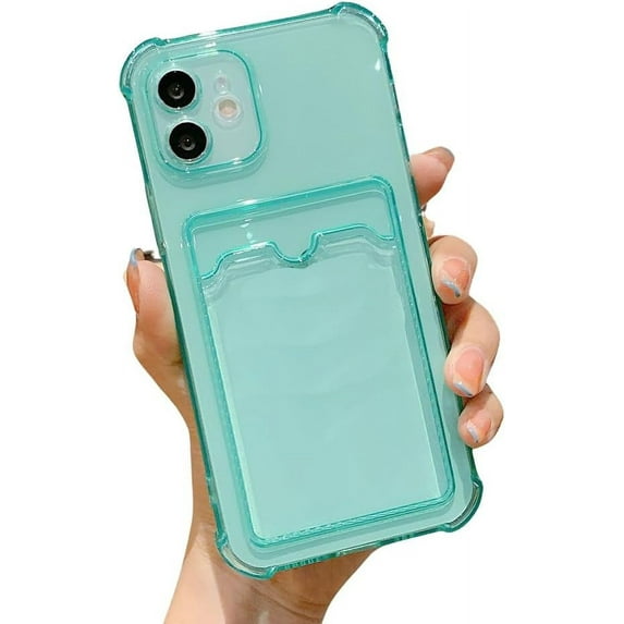 Compatible with iPhone Case,Fluorescent Clear Credit Card Slot Holder Wallet Camera Lens Protection Soft Shockproof Cover Phone Case (Green,iPhone 13 Pro Max)