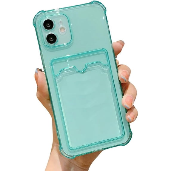 Compatible with iPhone Case,Fluorescent Clear Credit Card Slot Holder Wallet Camera Lens Protection Soft Shockproof Cover Phone Case (Green,iPhone 14 Pro Max)