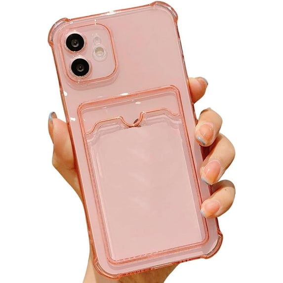 Compatible with iPhone Case,Fluorescent Clear Credit Card Slot Holder Wallet Camera Lens Protection Soft Shockproof Cover Phone Case (Pink,iPhone 14 Pro Max)