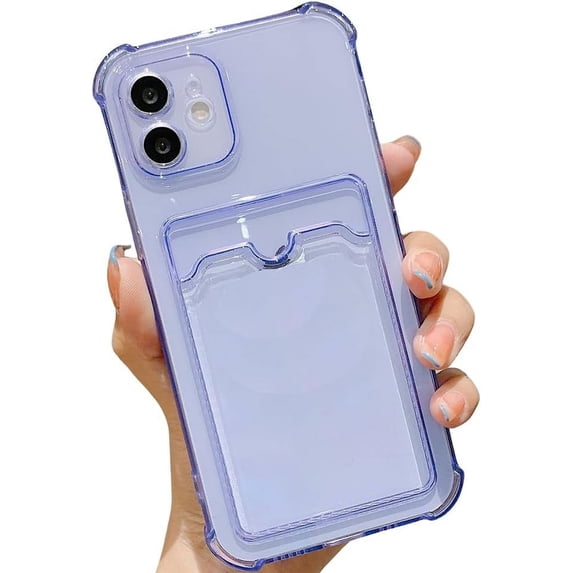 Compatible with iPhone Case,Fluorescent Clear Credit Card Slot Holder Wallet Camera Lens Protection Soft Shockproof Cover Phone Case (Purple,iPhone 15)