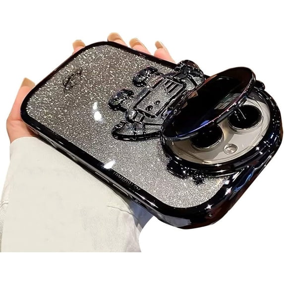 Compatible with iPhone Case,Glitter Bling Sparkle Cute Astronauts Holder Kickstand Stand Electro Plated Bumper Camera Lens Protection Shockproof Cover Phone Case (Black,iPhone 12 Pro Max)