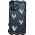 thumbnail image 1 of Compatible with iPhone Case,Glitter Bling Sparkle Heart Curly Wave Shape Frame Camera Lens Protection Soft Shockproof Cover Phone Case (Black,iPhone 14 Pro), 1 of 6
