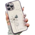 thumbnail image 1 of Compatible with iPhone Case,Glitter Bling Sparkly Crystal Rhinestone Diamond Dandelion Flower Floral Electro Plated Edge Clear Soft Shockproof Cover Phone Case (Purple,iPhone Xr), 1 of 8