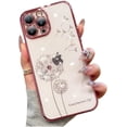 thumbnail image 1 of Compatible with iPhone Case,Glitter Bling Sparkly Crystal Rhinestone Diamond Dandelion Flower Floral Electro Plated Edge Clear Soft Shockproof Cover Phone Case (Red,iPhone 14 Pro), 1 of 8