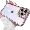 thumbnail image 1 of Compatible with iPhone Case,Glitter Bling Sparkly Diamond Electro Plated Frame Camera Lens Protective Clear Soft Shockproof Cover Phone Case (Purple,iPhone 12 Pro Max), 1 of 7
