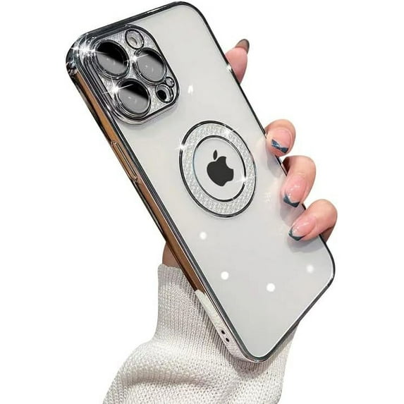 Compatible with iPhone Case,Glitter Bling Sparkly Diamond Logo View Window Camera Lens Protection ElectroPlated Color Frame Edge Border Clear Soft Phone Case (White,iPhone 12 Pro)