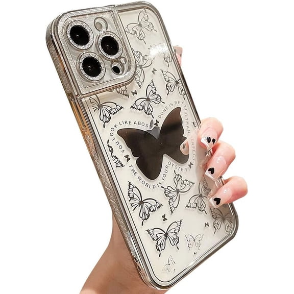 Compatible with iPhone Case,Glitter Diamond Camera Lens Protection Bling Sparkle Butterfly Clear Soft Shockproof Cover Phone Case (Silver,iPhone Xs Max)
