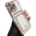 thumbnail image 1 of Compatible with iPhone Case,Glitter Diamond Credit Card Slot Holder Wallet Bling Sparkle Camera Lens Protection Clear Soft Shockproof Cover Phone Case (Pink,iPhone 14), 1 of 7