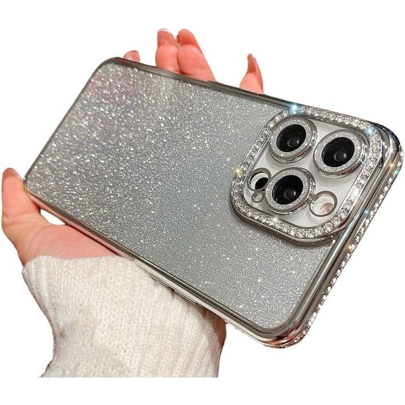 Compatible with iPhone Case,Glitter Diamond Electro Plated Bumper Clear Camera Lens Protection Soft Shockproof Cover Phone Case (Silver,iPhone 11 Pro Max)