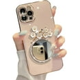 thumbnail image 1 of Compatible with iPhone Case,Glitter Diamond Mirror Makeup Bling Flower Floral Electroplated Bumper Camera Lens Protection Soft Shockproof Cover Phone Case (Pink,iPhone 12 Pro), 1 of 6