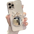 thumbnail image 1 of Compatible with iPhone Case,Glitter Diamond Mirror Makeup Bling Flower Floral Electroplated Bumper Camera Lens Protection Soft Shockproof Cover Phone Case (White,iPhone 15), 1 of 6