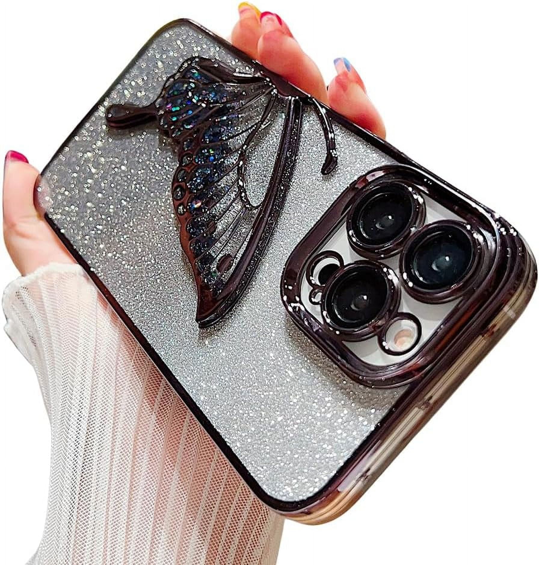 Compatible with iPhone Case,Glitter Electro Plated Butterfly Liquid
