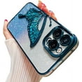 thumbnail image 1 of Compatible with iPhone Case,Glitter Electro Plated Butterfly Liquid Sand Camera Lens Protection Soft Shockproof Cover Phone Case (Blue,iPhone 16 Plus), 1 of 5