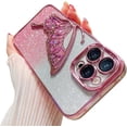 thumbnail image 1 of Compatible with iPhone Case,Glitter Electro Plated Butterfly Liquid Sand Camera Lens Protection Soft Shockproof Cover Phone Case (Pink,iPhone 16 Plus), 1 of 6