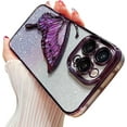 thumbnail image 1 of Compatible with iPhone Case,Glitter Electro Plated Butterfly Liquid Sand Camera Lens Protection Soft Shockproof Cover Phone Case (Purple,iPhone 15 Pro), 1 of 6