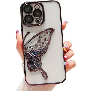 Compatible with iPhone Case,Glitter Electro Plated Butterfly Liquid Sand Clear Camera Lens Protection Soft Shockproof Cover Phone Case (Black,iPhone 16 Pro Max)