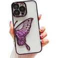 thumbnail image 1 of Compatible with iPhone Case,Glitter Electro Plated Butterfly Liquid Sand Clear Camera Lens Protection Soft Shockproof Cover Phone Case (Purple,iPhone 12 Pro Max), 1 of 5