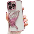 thumbnail image 1 of Compatible with iPhone Case,Glitter Electro Plated Butterfly Liquid Sand Clear Camera Lens Protection Soft Shockproof Cover Phone Case (Silver,iPhone 15), 1 of 5