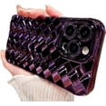 thumbnail image 1 of Compatible with iPhone Case,Glitter Electro Plated Liquid Silicone Argyle Checkered Camera Lens Protection Soft Shockproof Cover Phone Case (Purple,iPhone 12 Pro), 1 of 8
