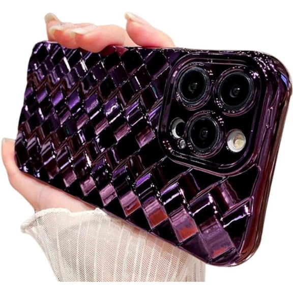 Compatible with iPhone Case,Glitter Electro Plated Liquid Silicone Argyle Checkered Camera Lens Protection Soft Shockproof Cover Phone Case (Purple,iPhone 11)