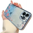thumbnail image 1 of Compatible with iPhone Case,Glitter Flower Floral Clear Electroplated Bumper Camera Lens Protection Soft Shockproof Cover Phone Case (Blue,iPhone 14 Plus), 1 of 6