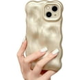 thumbnail image 1 of Compatible with iPhone Case, Glitter Glossy Electro Plated Curly Wave Water Ripple Design Camera Lens Protection Soft Shockproof Cover Phone Case (Gold,iPhone 14), 1 of 7