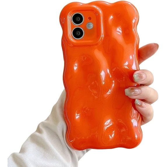 Compatible with iPhone Case, Glitter Glossy Electro Plated Curly Wave Water Ripple Design Camera Lens Protection Soft Shockproof Cover Phone Case (Orange,iPhone 14 Plus)