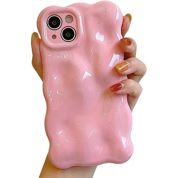 Compatible with iPhone Case, Glitter Glossy Electro Plated Curly Wave Water Ripple Design Camera Lens Protection Soft Shockproof Cover Phone Case (Pink,iPhone 12)