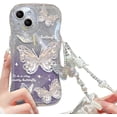 thumbnail image 1 of Compatible with iPhone Case,Glitter Gradient Butterfly Bracelet Curly Wave Water Ripple Shape Camera Lens Protection Clear Soft Shockproof Cover Phone Case (Purple,iPhone 15 Pro), 1 of 5