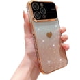 thumbnail image 1 of Compatible with iPhone Case,Glitter Gradient Electro Plated Heart Bumper [Large Viewport Design & Camera Lens Protection] Clear Soft Shockproof Cover Phone Case (Gold,iPhone 15 Plus), 1 of 6